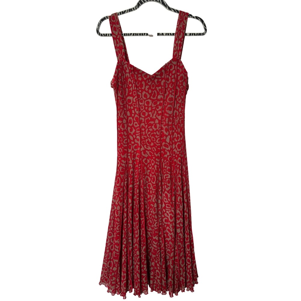 Y2K Joseph Ribkoff Red Leopard Animal Print Midi Dress Red Tan Size 12 Canada